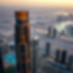 Aerial view of the Onyx Tower showcasing its striking architectural design against the Dubai skyline