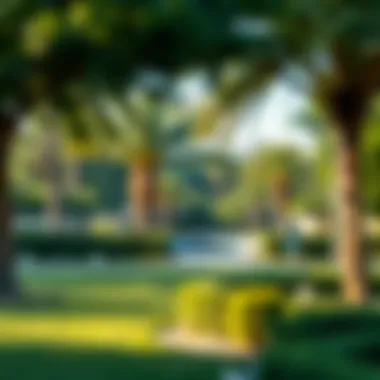 Serene Lush Park in Dubai A serene view of a lush park in Dubai with greenery and walking paths