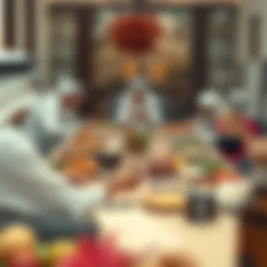 Cultural Gathering Around the Emirati Table A beautifully arranged Emirati feast reflecting cultural significance