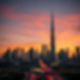 Stunning skyline of Dubai at sunset