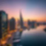 Stunning view of Dubai Marina skyline at sunset