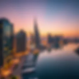Stunning view of Dubai Marina skyline at sunset