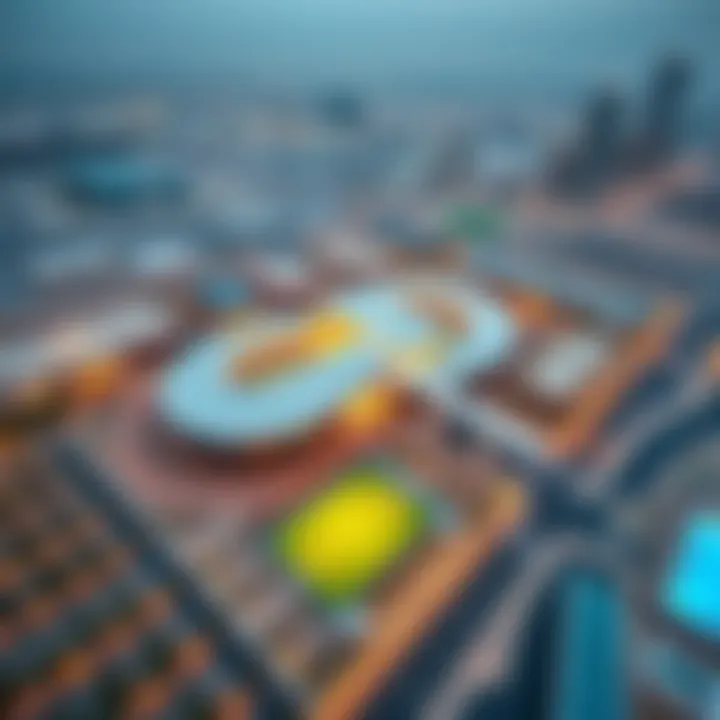 Aerial view of Dubai Sports City showcasing its modern architecture and sports facilities