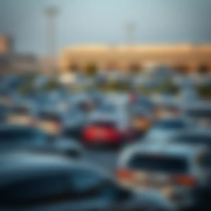 A busy parking lot filled with vehicles
