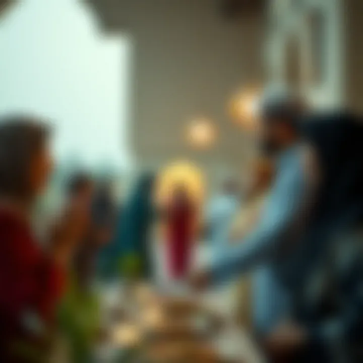 Families exchanging Eid greetings