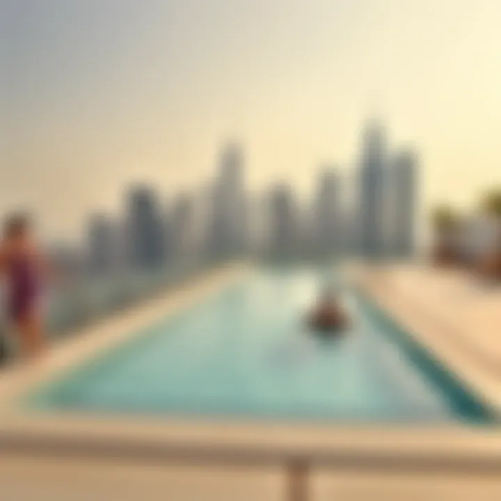 Exclusive rooftop pool with stunning city skyline backdrop