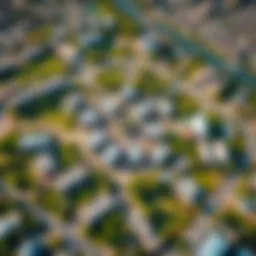 Aerial view of Motor City showcasing its unique layout and greenery