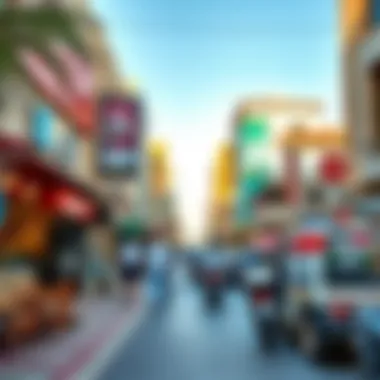 Vibrant Commercial Life in Motor City Vibrant commercial hub in Motor City filled with shops and cafes