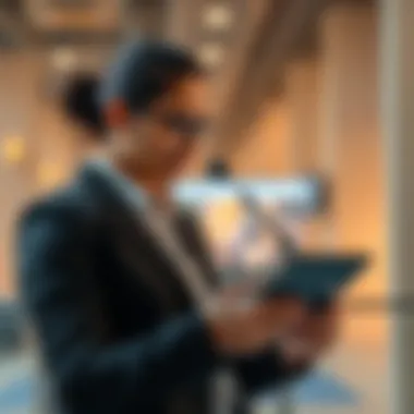 A professional reviewing job listings on a digital device