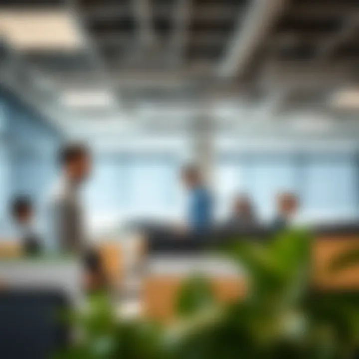 An office environment showcasing teamwork and productivity