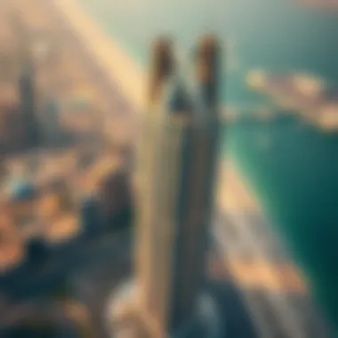 Aerial Perspective of Oasis Tower 2 Aerial view showcasing Oasis Tower 2's striking architecture against Dubai's skyline