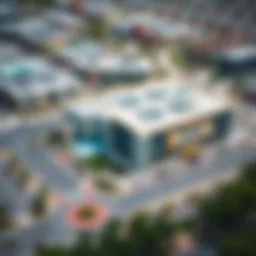 Aerial view of Portman JVC showcasing its modern architecture and vibrant community