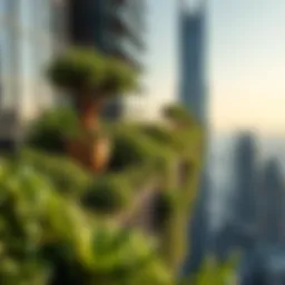 Lush greenery in a sky garden atop a skyscraper in Dubai
