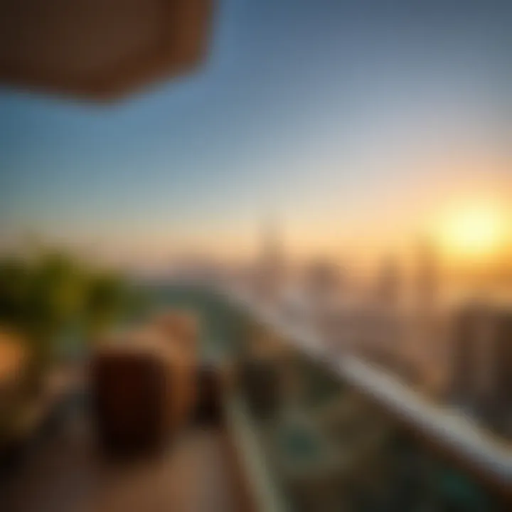 Panoramic view from a St. Regis Residence balcony overlooking Dubai skyline