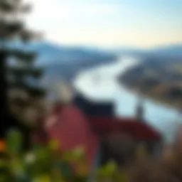 Panoramic view of the Danube River with surrounding landscapes