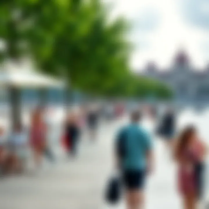 Tourism Dynamics Along the Vibrant Danube Waterfront Tourists engaging in activities along the Danube waterfront