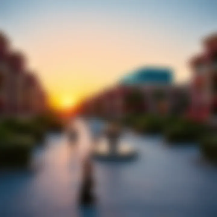 Sunset Serenity in Town Square A picturesque view of Town Square Dubai at sunset