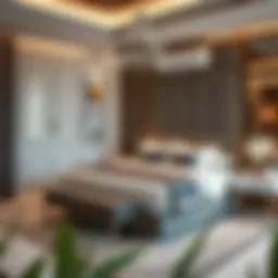 Luxurious double bed setup in a stylish Dubai apartment