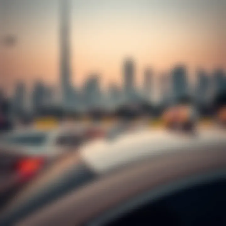 Taxis Against the Dubai Skyline Dubai skyline with taxis