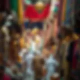 Vibrant Souk Atmosphere A bustling scene of a traditional souk in Old Dubai filled with colorful textiles