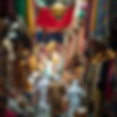 Vibrant Souk Atmosphere A bustling scene of a traditional souk in Old Dubai filled with colorful textiles