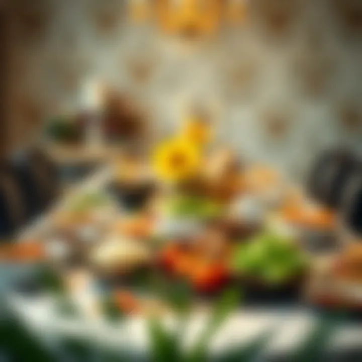 Emirati Feast for Holiday Celebrations A beautifully set table featuring traditional Emirati dishes for a holiday feast