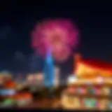 Celebratory fireworks illuminating the night sky during a holiday event in UAE