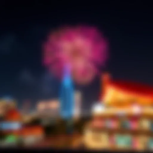 Celebratory fireworks illuminating the night sky during a holiday event in UAE