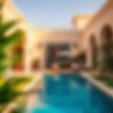 Inviting Backyard Oasis in Rashidiya Spacious villa backyard with pool